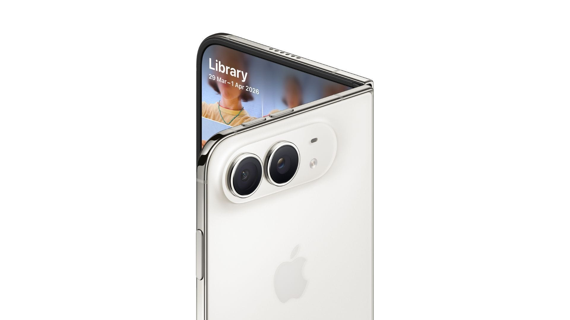 Reference image of a partially opened white foldable smartphone