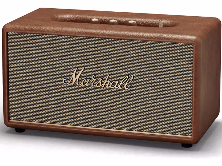 Front three-quarter reference of a brown Marshall Stanmore III speaker